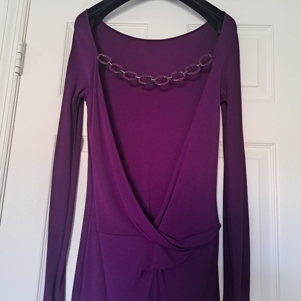 GIANNI VERSACE COUTURE VTG Dress Purple Open Back with Chain Runway Sz IT46